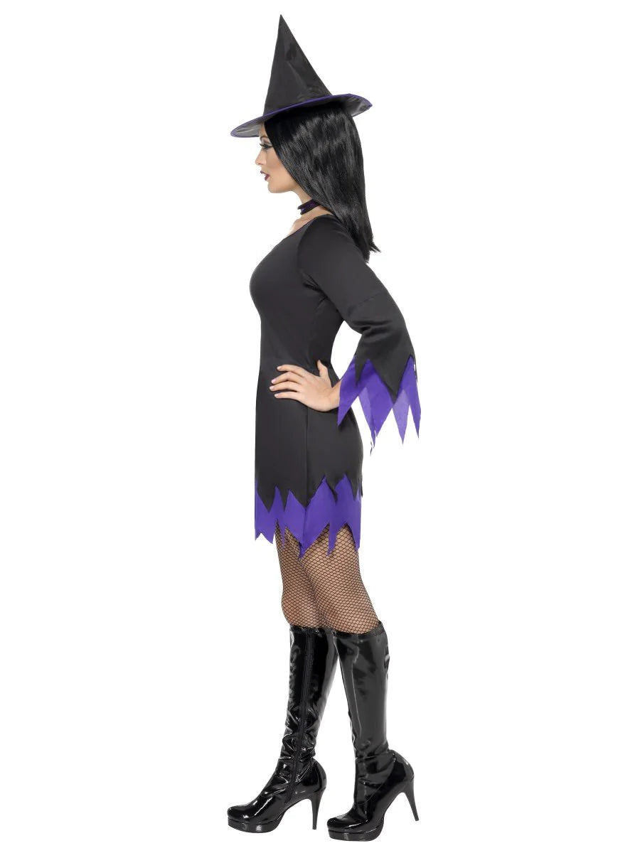 Black and Purple Witch Costume (Includes Hat and Choker)