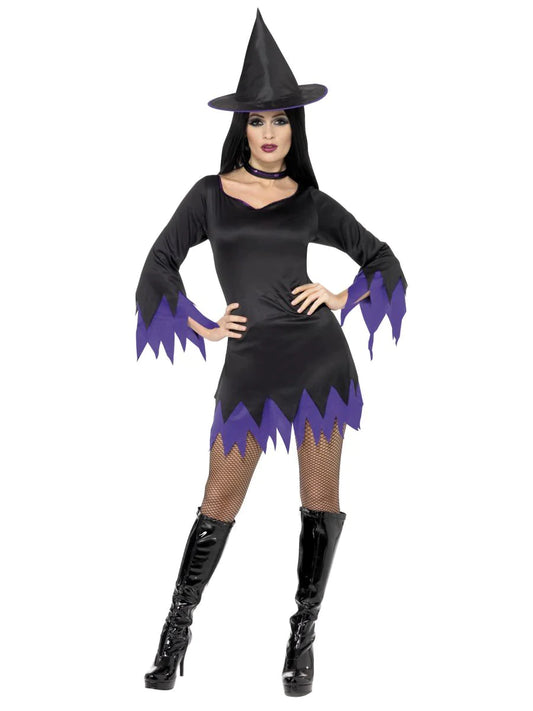 Black and Purple Witch Costume (Includes Hat and Choker)